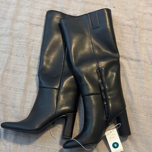 Black Heeled Faux Leather Boots